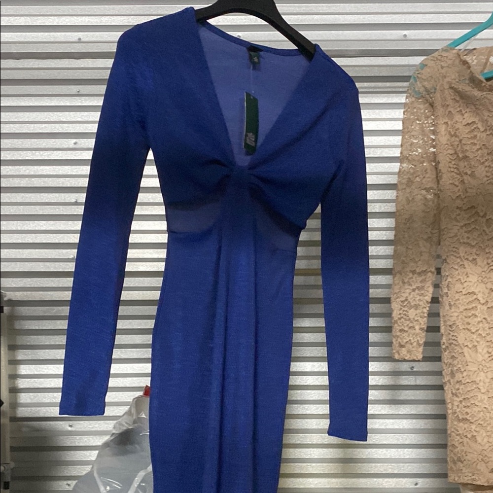 Wild Fable Blue Bodycon Plunge Long Sleeve Dress